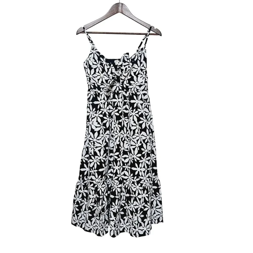 J. Crew Midi Dress Womens Size 2 Cotton Floral Tie Front Cottage Coquette Casual